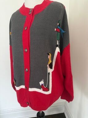 Vintage 70s Sweater Bee by Banff Knit Cardigan Sweater Girls Walking Dogs 3X